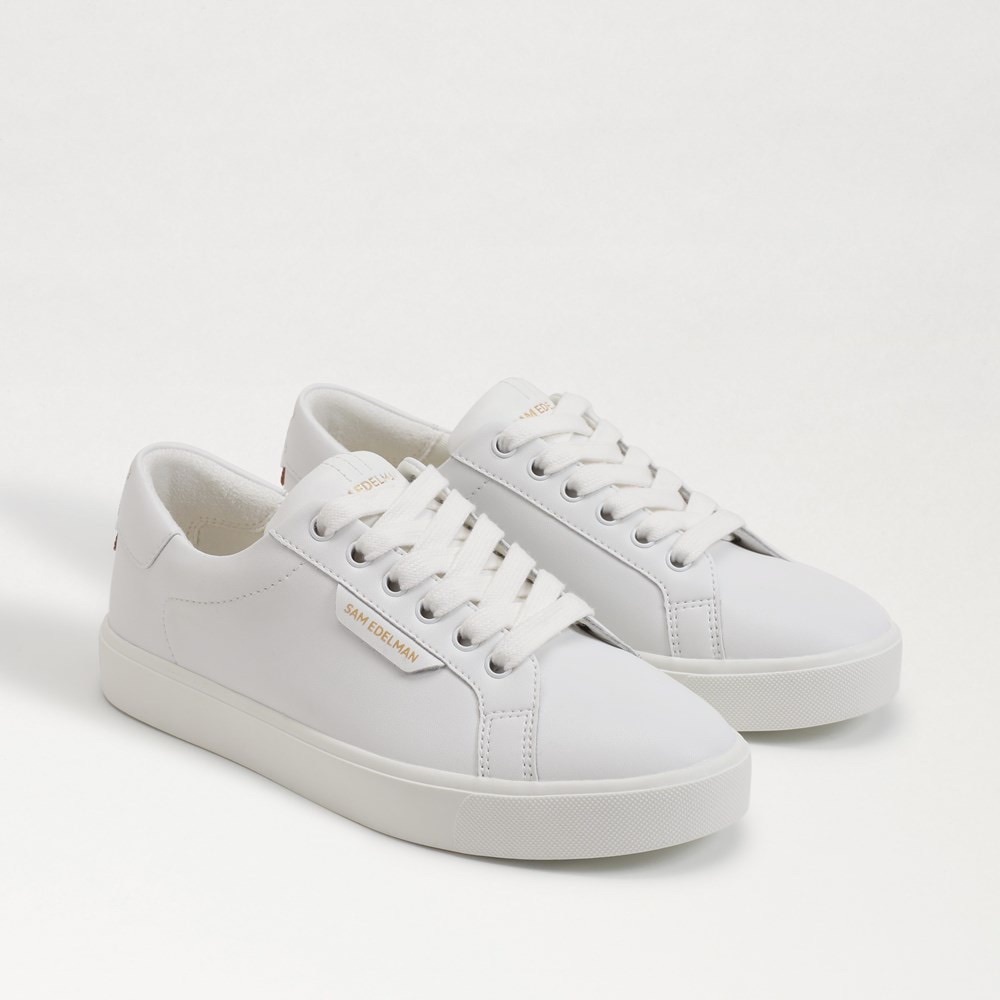 Sam Edelman Ethyl Lace‑Up White Leather Sneakers, Size 6